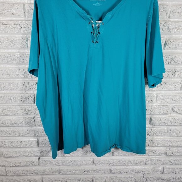 Catherines Women Top 3X Plus Tunic Lace Up Short Sleeve Blue BLU228E - Picture 4 of 8